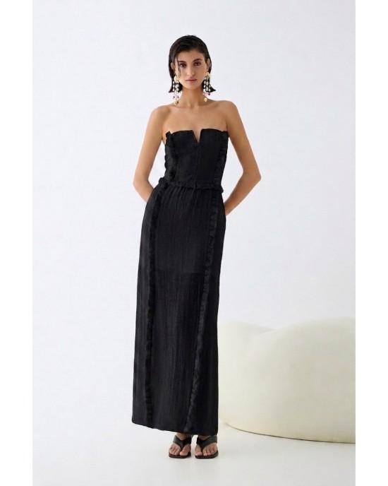 Christelle Nima Ruffle Corset Black Maxi Φόρεμα