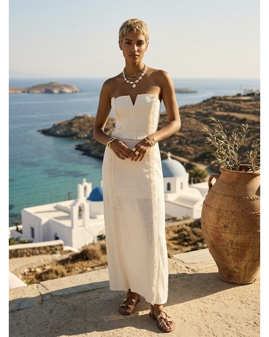 Christelle Nima Ruffle Corset Ecru Maxi Φόρεμα