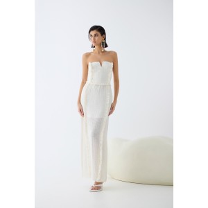 Christelle Nima Ruffle Corset Ecru Maxi Φόρεμα