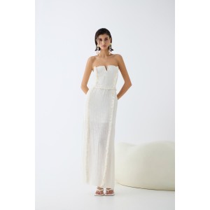Christelle Nima Ruffle Corset Ecru Maxi Φόρεμα