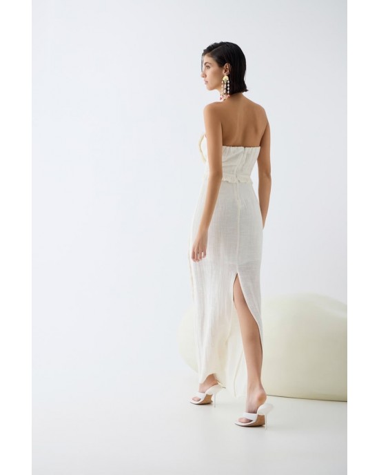 Christelle Nima Ruffle Corset Ecru Maxi Φόρεμα
