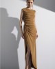 Christelle Nima Side Slit & Metallic Buckle Detail Caramel Φόρεμα