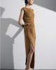 Christelle Nima Side Slit & Metallic Buckle Detail Caramel Φόρεμα