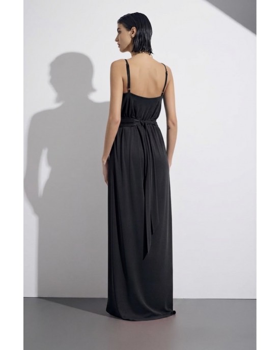 Christelle Nima Gold Detail V-Neck Black Maxi Φόρεμα