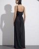 Christelle Nima Gold Detail V-Neck Black Maxi Φόρεμα