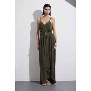 Christelle Nima V-neck Chaki Maxi Φόρεμα