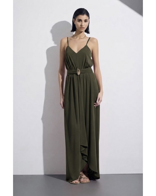 Christelle Nima V-neck Chaki Maxi Φόρεμα