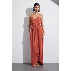Christelle Nima V-neck Terracotta Maxi Φόρεμα