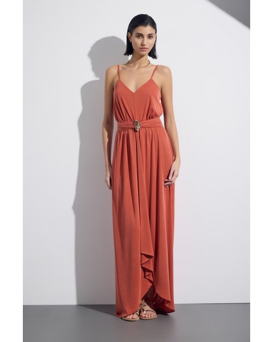 Christelle Nima V-neck Terracotta Maxi Φόρεμα