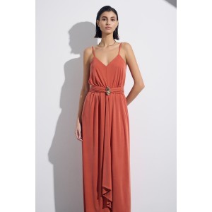 Christelle Nima V-neck Terracotta Maxi Φόρεμα