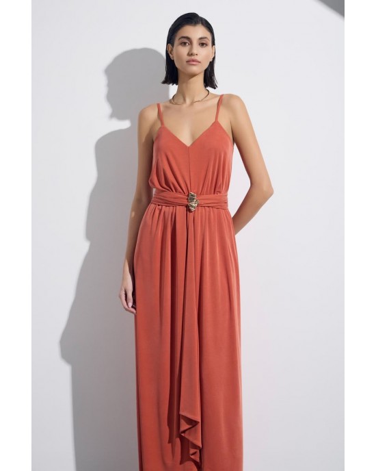 Christelle Nima V-neck Terracotta Maxi Φόρεμα
