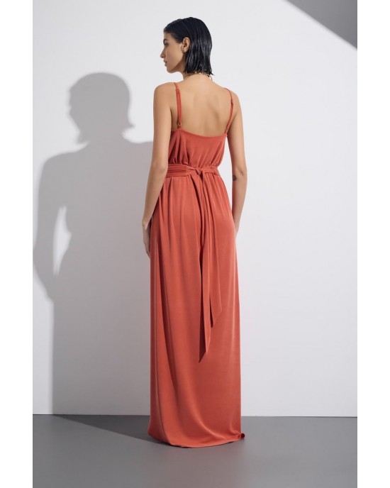 Christelle Nima V-neck Terracotta Maxi Φόρεμα