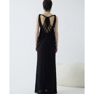 Christelle Nima Sculptural Braided Details Maxi Black Φόρεμα