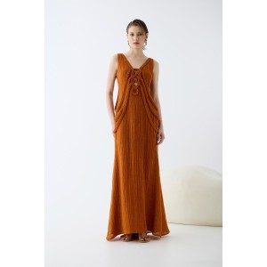 Christelle Nima Sculptural Braided Details Maxi Earthy Rust Φόρεμα