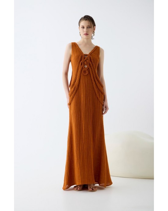Christelle Nima Sculptural Braided Details Maxi Earthy Rust Φόρεμα
