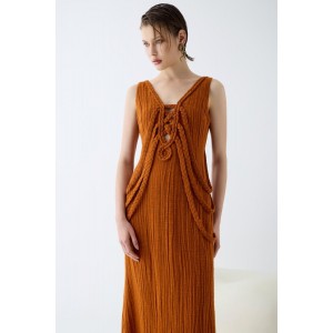 Christelle Nima Sculptural Braided Details Maxi Earthy Rust Φόρεμα