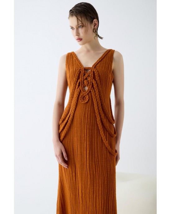 Christelle Nima Sculptural Braided Details Maxi Earthy Rust Φόρεμα