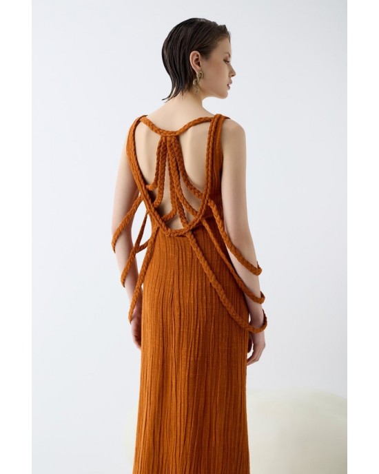 Christelle Nima Sculptural Braided Details Maxi Earthy Rust Φόρεμα