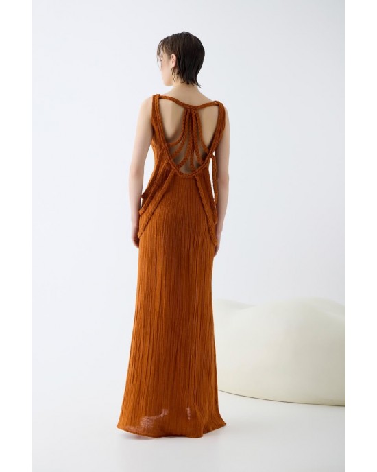 Christelle Nima Sculptural Braided Details Maxi Earthy Rust Φόρεμα