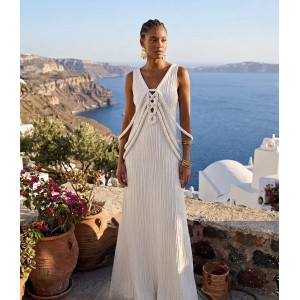 Christelle Nima Sculptural Braided Details Maxi Ecru Φόρεμα