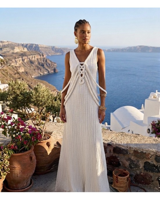 Christelle Nima Sculptural Braided Details Maxi Ecru Φόρεμα