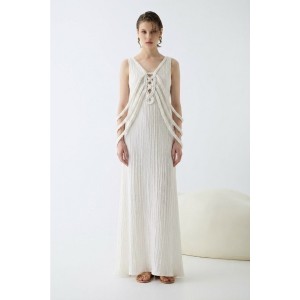 Christelle Nima Sculptural Braided Details Maxi Ecru Φόρεμα