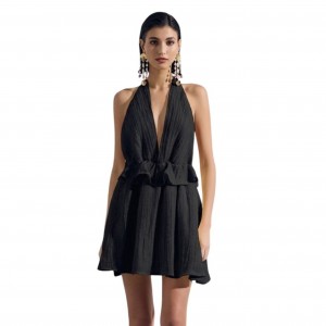 Christelle Nima Plunge Halter Mini Black Φόρεμα