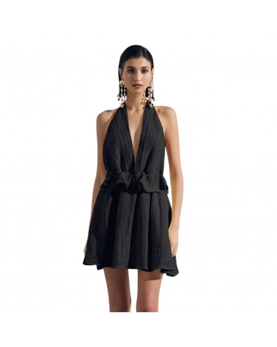 Christelle Nima Plunge Halter Mini Black Φόρεμα