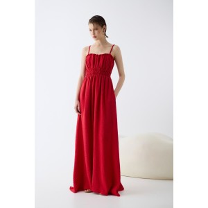 Christelle Nima Shirred Bodice Red Maxi Φόρεμα