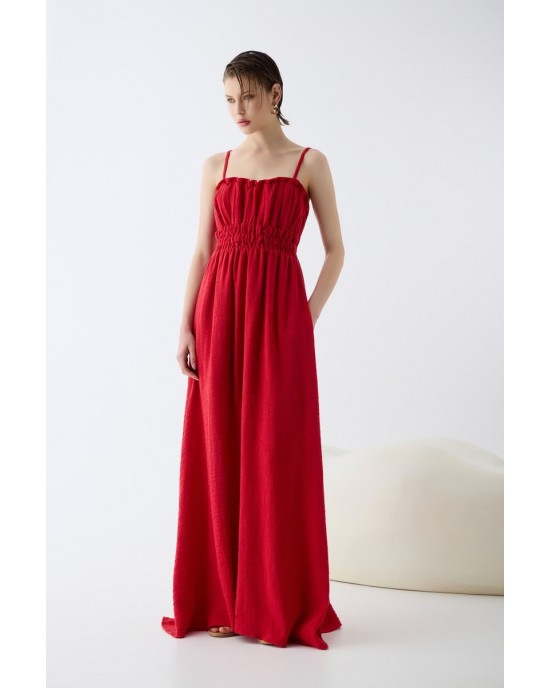 Christelle Nima Shirred Bodice Red Maxi Φόρεμα