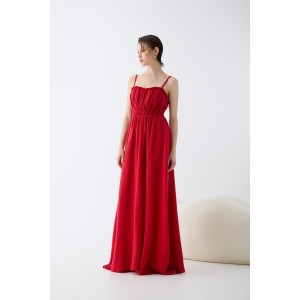 Christelle Nima Shirred Bodice Red Maxi Φόρεμα