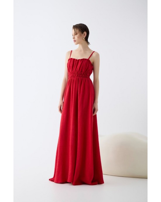 Christelle Nima Shirred Bodice Red Maxi Φόρεμα