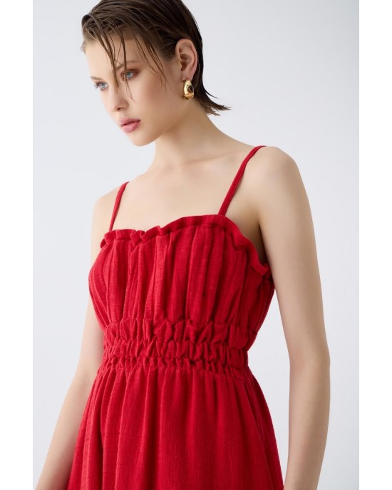 Christelle Nima Shirred Bodice Red Maxi Φόρεμα