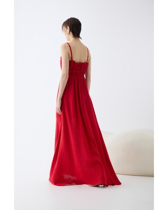 Christelle Nima Shirred Bodice Red Maxi Φόρεμα