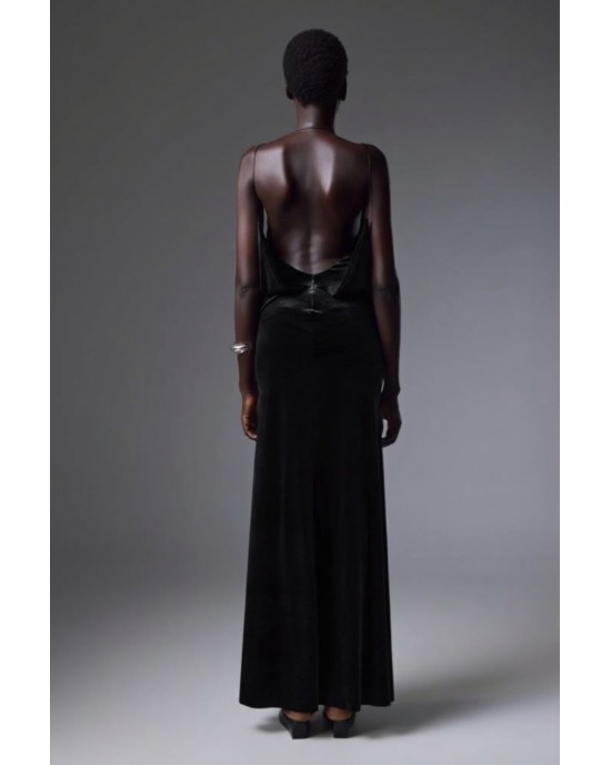 Christelle Nima Backless Velvet Gown Black Maxi Φόρεμα