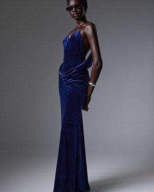 Christelle Nima Backless Velvet Gown Royal Blue Maxi Φόρεμα