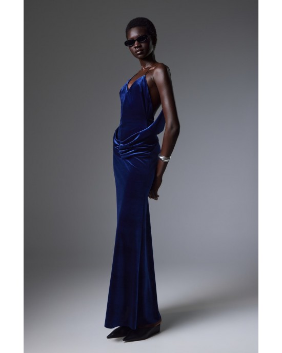 Christelle Nima Backless Velvet Gown Royal Blue Maxi Φόρεμα