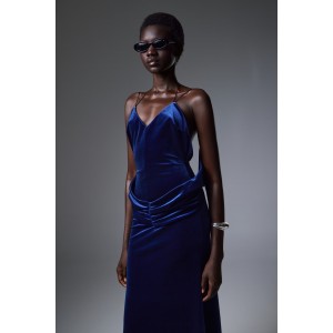 Christelle Nima Backless Velvet Gown Royal Blue Maxi Φόρεμα