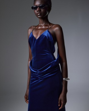 Christelle Nima Backless Velvet Gown Royal Blue Maxi Φόρεμα