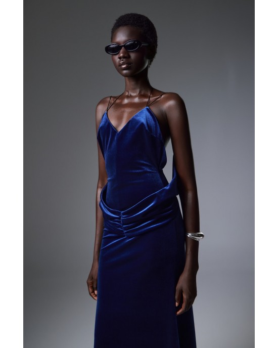 Christelle Nima Backless Velvet Gown Royal Blue Maxi Φόρεμα