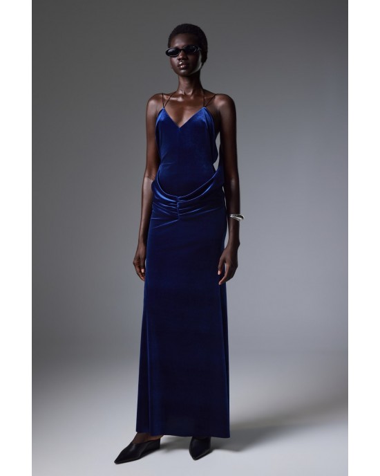 Christelle Nima Backless Velvet Gown Royal Blue Maxi Φόρεμα