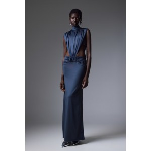 Christelle Nima High-Neck Side Cut-Out Gown Steel Blue Maxi Φόρεμα