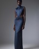 Christelle Nima High-Neck Side Cut-Out Gown Steel Blue Maxi Φόρεμα