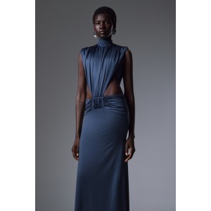 Christelle Nima High-Neck Side Cut-Out Gown Steel Blue Maxi Φόρεμα
