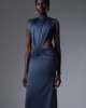 Christelle Nima High-Neck Side Cut-Out Gown Steel Blue Maxi Φόρεμα