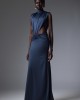 Christelle Nima High-Neck Side Cut-Out Gown Steel Blue Maxi Φόρεμα