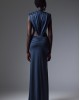 Christelle Nima High-Neck Side Cut-Out Gown Steel Blue Maxi Φόρεμα