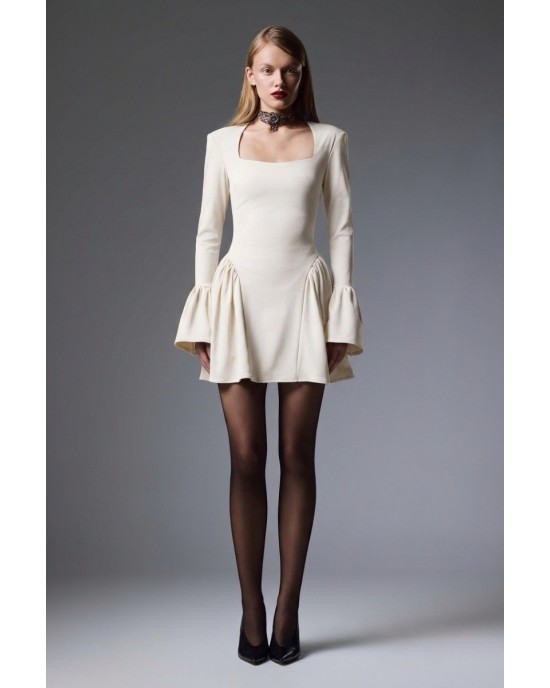 Christelle Nima Square Neck Ecru Mini Φόρεμα