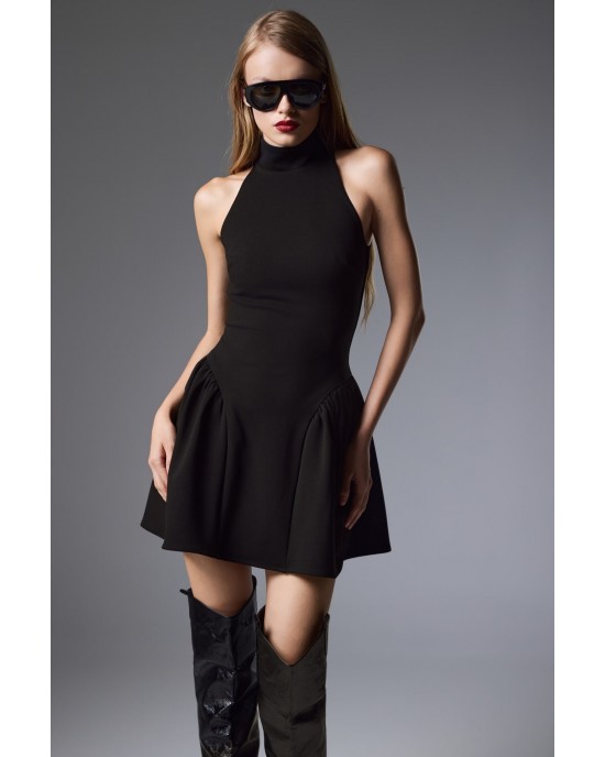 Christelle Nima Halter Neck Black Mini Φόρεμα
