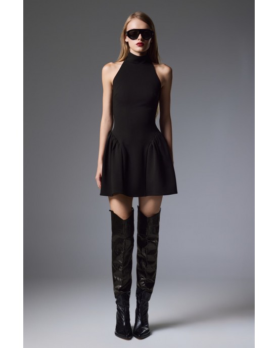 Christelle Nima Halter Neck Black Mini Φόρεμα